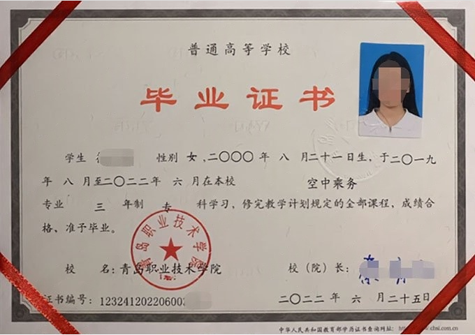 大名青岛职业技术学院毕业证样本图片